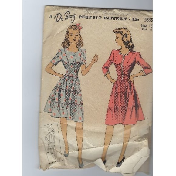 Vintage 1940's Du Barry Dress w/ Tiered Skirt Sewing Pattern Sz 15 Complete - Picture 1 of 3
